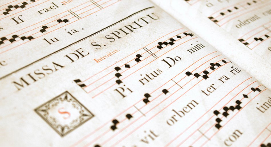 Noter med sangtekst på latin fra Missa de S. Spiritu